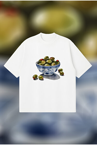 PURE POWER تي شيرت من القطن السميك ذو الحجم الكبير مطبوع عليه زيتون عتيق للجنسين