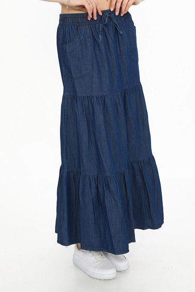 EREN STYLE Fusta de blugi cu volan din țesătură enzimatică cu buzunar-3848-2433