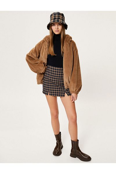 Koton Hooded Plush Jacket Zippered Long Sleeves with Elastic Cuffs