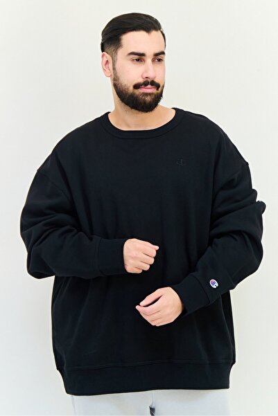 Champion سويت شيرت رجالي رياضي بأكمام طويلة مناسب للخارج، أسود