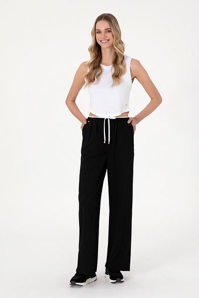 U.S. Polo Assn. Women's Black Waist Detailed Loose Fit Canvas Trousers 50309118-Vr046
