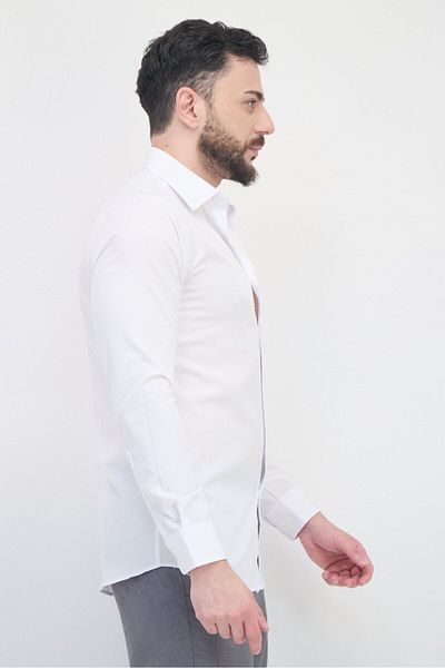 Scotch & Soda Men Modern Fit Plain Long Sleeves Dress Shirt, White