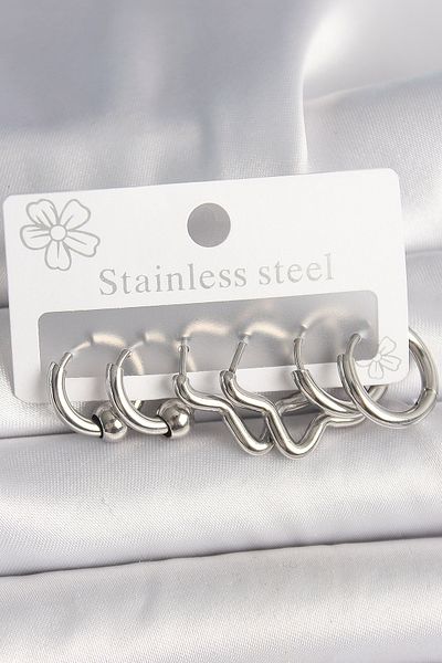 Skygo 316L Steel Silver Color Ring Star Model Women's Earring Set - Tj-Bkp10382