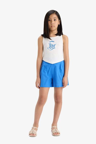 DeFacto Girl's 2 Piece Set Printed Athlete Linen Look Shorts E6851A825Hs