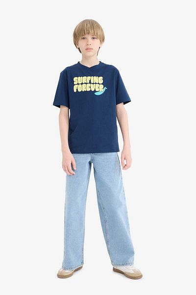DeFacto Boy's Crew Neck Printed Short Sleeve T-Shirt E0183A825Hs