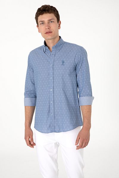 U.S. Polo Assn. Cămașă albastră cu mânecă lungă pentru bărbați 50300515-VR036