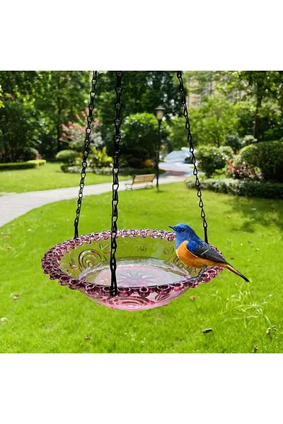 Choice Purple New Bird Flower Shaped Hanging Bird Feeder Birdbath For Garden Outdoor Decor,yard Farm Suppli