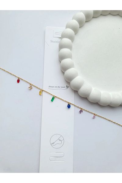1881 STORE Steel Gold Colored Stone Anklet