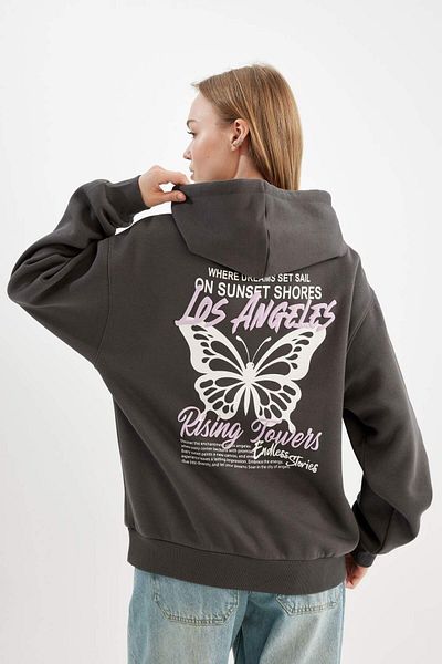 DeFacto Cool Oversize Wide Fit Hooded Back Printed Thick Sweatshirt C7860Ax24Wn