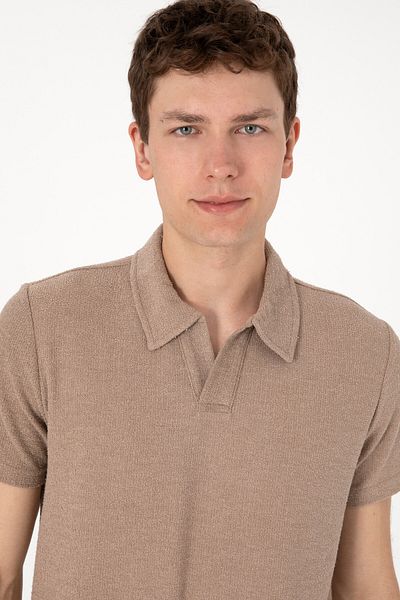 U.S. Polo Assn. Men's Regular Fit Camel Textured T-Shirt 50303227-Vr015