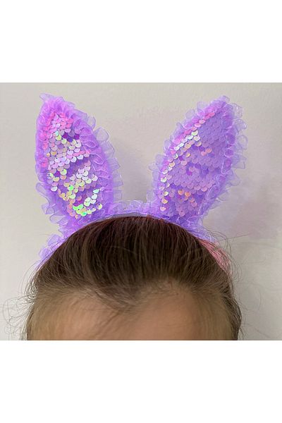 Skygo Purple Sequined Rabbit Ear Crown with Lace Edge and Led Lights 23X19 cm