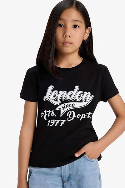 DeFacto Girl's Crew Neck Printed Short Sleeve T-Shirt E5898A825Sm