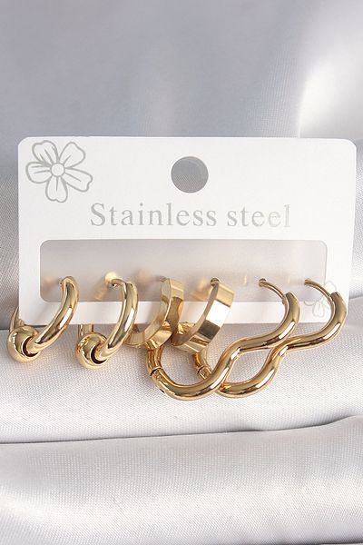 Skygo 316L Steel Gold Color Heart Hoop Model Women's Earring Set - Tj-Bkp10386