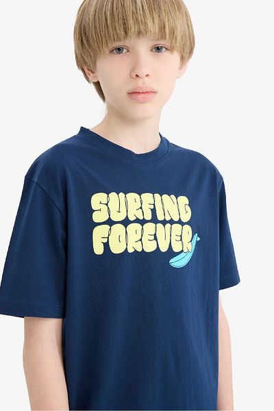 DeFacto Boy's Crew Neck Printed Short Sleeve T-Shirt E0183A825Hs