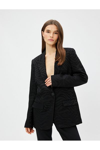 Koton Zebra Patterned Oversize Blazer Jacket Single Button
