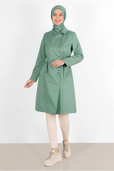 Alvina Snap Fastener Waist Belted Trench Coat - 10598