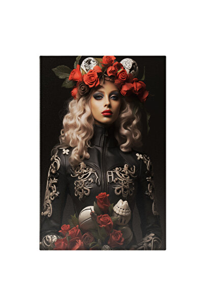 StoryGift Romania Tablou Canvas: Dia De Los Muertos Frumusete, Blond , Costum, Flori Taiate, Intuneric, Design Ve