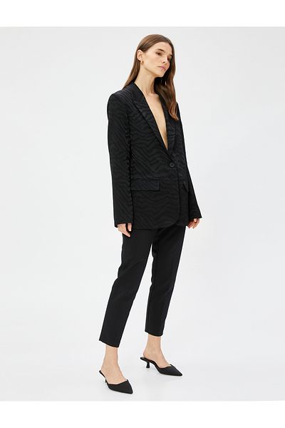 Koton Zebra Patterned Oversize Blazer Jacket Single Button