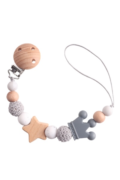Choice Mxlb-02-gray مشابك سلسلة مصاصة للأطفال مصنوعة من الخشب على شكل نجمة خم...