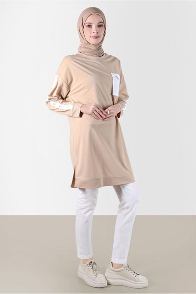 Alvina Striped Tunic Sweatpants with Sleeves and Pocket Detail - 42859