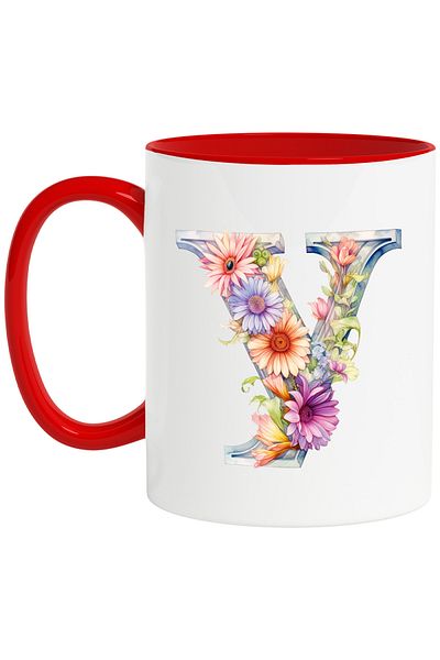 StoryGift Romania Mug with the letter "Y", illustration, for children, school, student, flowers, alphabet, alf, With, STG