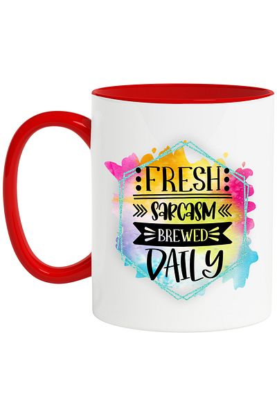 StoryGift Romania Mug with the message "Fresh sarcasm brewed daily", illustration, funny, laugh, comic, , With ,STG