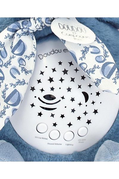 Doudou et Compagnie Musical projection lamp, fluffy bunny, 19 cm, blue