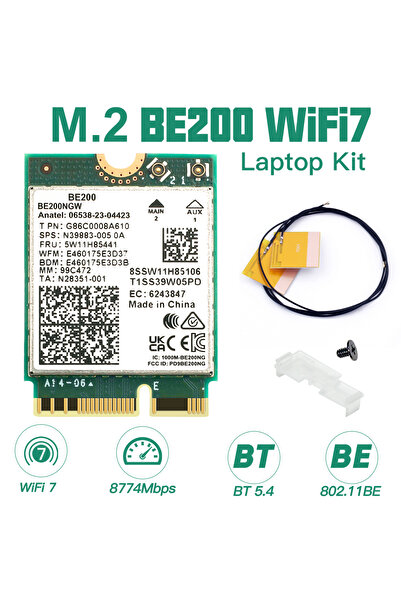 Choice1 Laptop BE200 Kit WiFi 7 For BE200 Wireless Network Card Bluetooth 5.4 WiFi BE200NGW NGFF Adapter 802