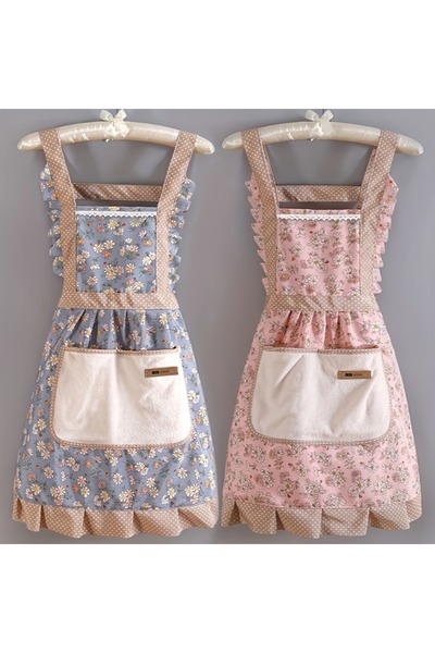 Choice 2PCS-Blue-Pink 2pcs Canvas Apron for Women Home Kitchen Cooking Breath...