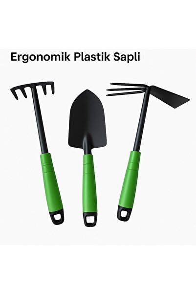 keyfisepet en keyifli sepet 3'lü Bahçe El Aletleri Seti – Kürek, Tırmık, Çapa | Ergonomik Plastik Saplı