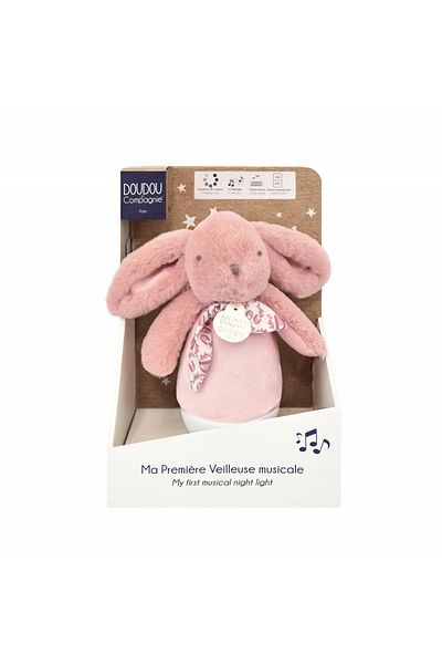 Doudou et Compagnie Fluffy bunny musical lamp, 16 cm, pink