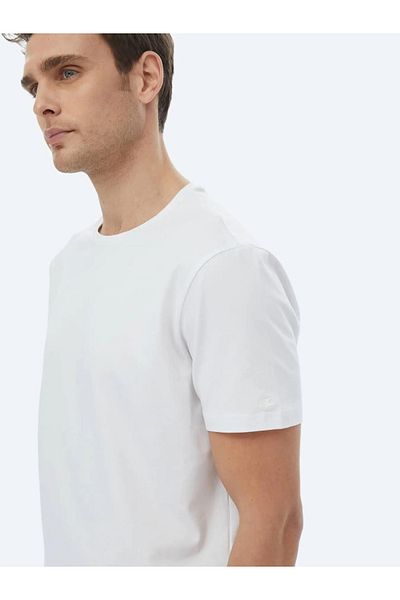 Kip Tricou alb din amestec de bumbac cu decolteu drept