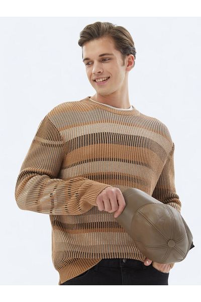 Kip Camel Hair Crew Neck Patterned Cotton Blended Sweater Sweater