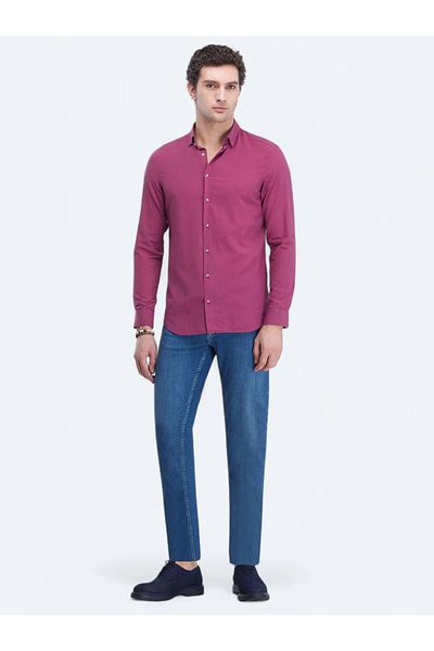 Kip Πουκάμισο Plum Casual Fit 100% βαμβακερό υφαντό - Κανονική εφαρμογή