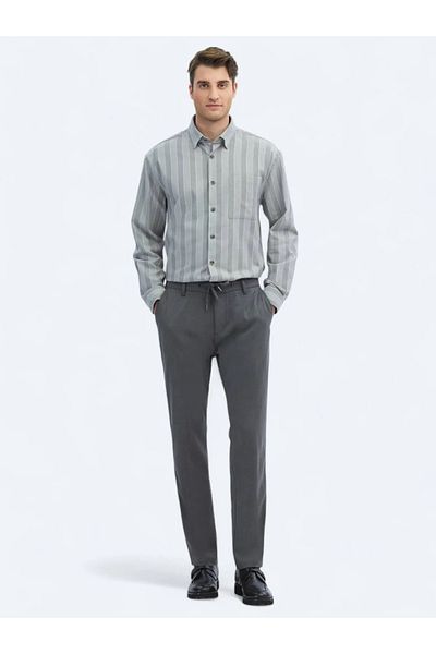 Kip Γκρι ριγέ Oversize Fit Woven Casual βαμβακερό πουκάμισο