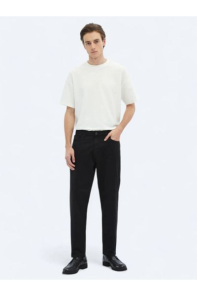 Kip Black Woven Carrot Fit Casual Cotton Blended Pants
