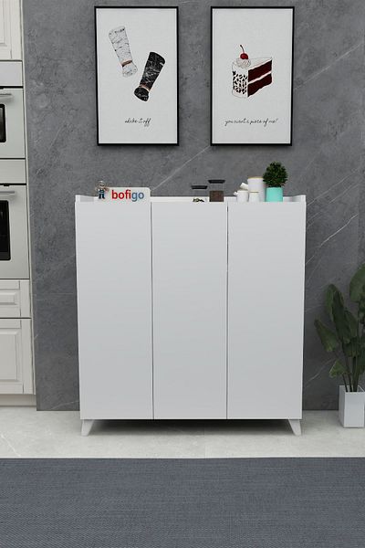 Bofigo Dulap multifuncțional cu 3 uși, dulap de bucătărie multifuncțional, dulap de baie, raft pentru pantofi, alb
