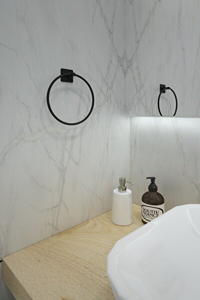 Alper Banyo Yapışkanlı Kare Siyah Halka Havluluk, Havlu Asacağı