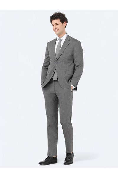 Kip Modern Fit Anthracite Striped Cotton Blend Suit