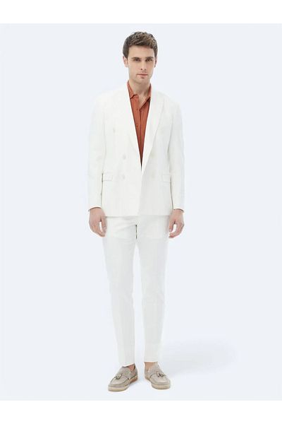 Kip Ecru Plain Slim Fit Suit