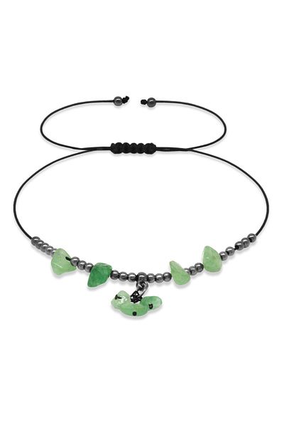 Tesbihane Macrame Braided Natural Cut Aventurine Natural Stone Anklet
