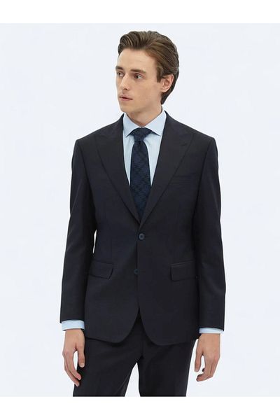 Kip Black Patterned Modern Fit Wool Blended Suit