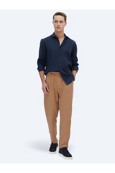 Kip Navy Blue Regular Fit Woven Cotton Blend Casual Shirt