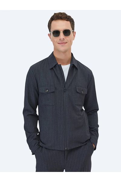 Kip Modern Fit Anthracite Striped Suit