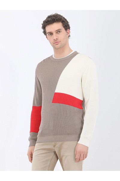 Kip Beige Crew Neck Cotton Blended Sweater Sweater