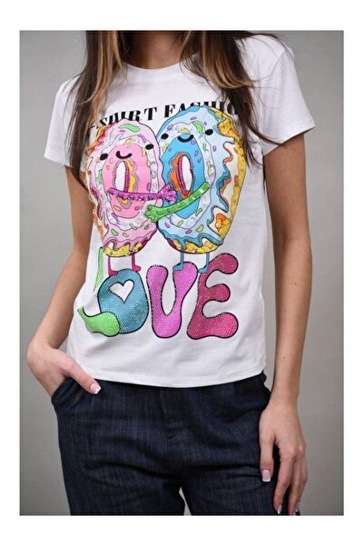 Cocco Rossa TRICOU DONUTS CU APLICATII STRASURI AMARANTA Alb M-L