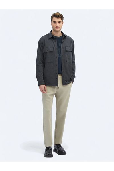 Kip Anthracite Plain Oversize Fit Casual βαμβακερό πουκάμισο