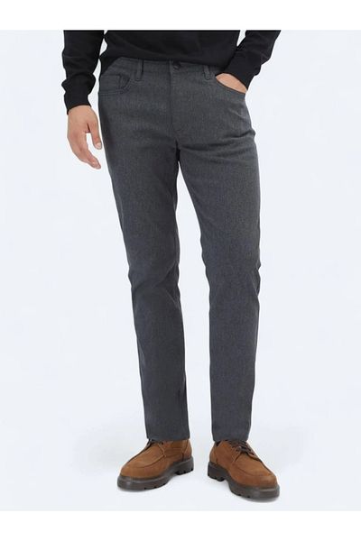 Kip Anthracite Woven Slim Fit Casual Cotton Blended Trousers