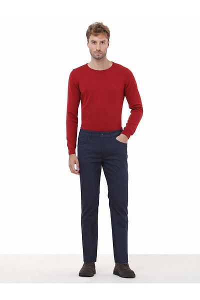 Kip Casual Slim Fit Navy Blue Cotton Blended Trousers