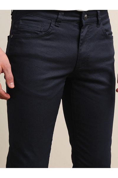 Kip Navy Blue Casual Fitted Trousers - Straight Woven, Cotton Blend
